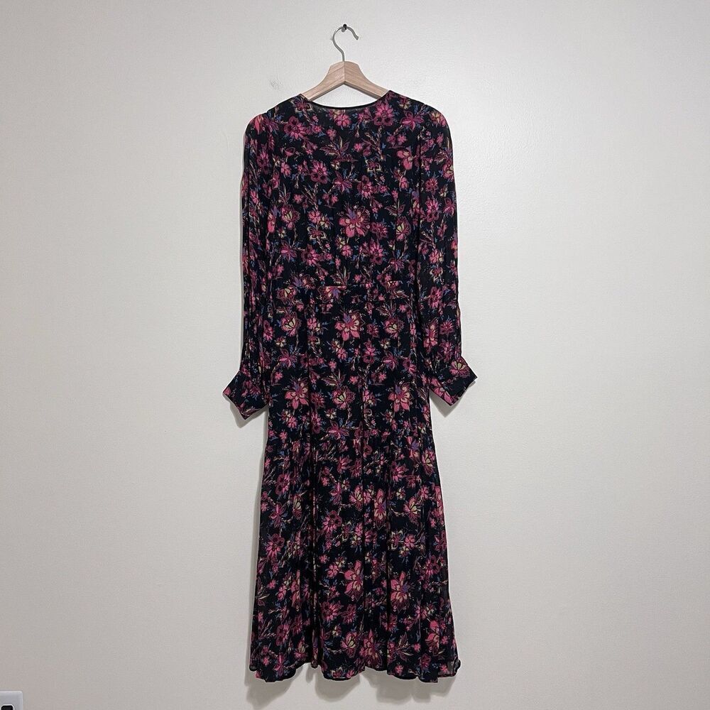 Derek Lam 10 Crosby Tracy Floral Chiffon Midi Dress Size 10 Black Pink - Picture 7 of 13